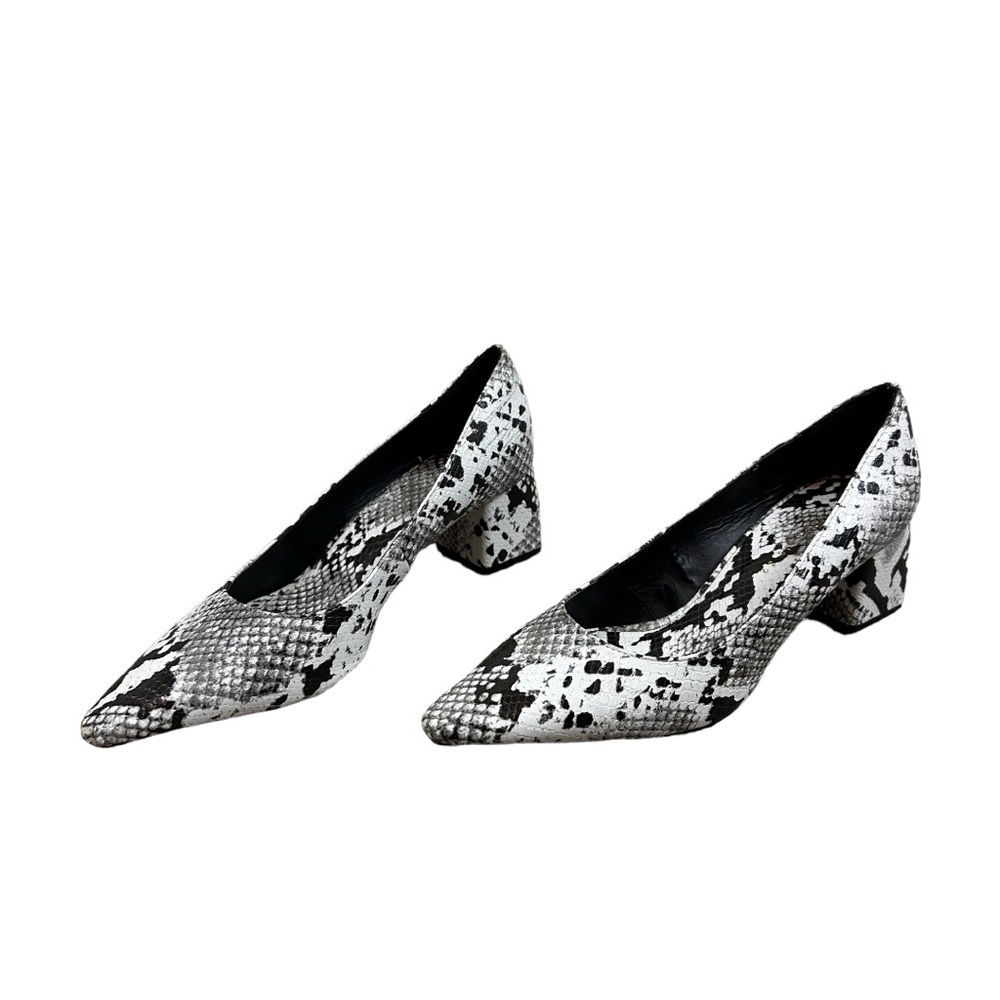 ZARA BLACK AND WHITE SNAKE PRINT BLOCK HEEL PUMP